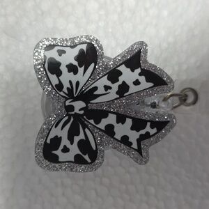 Badge Reel Cow Print Bow